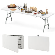 8 ft Portable Folding Table 350 LBS Fold-in-Half Table with HDPE Tabletop-White