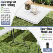 8 ft Portable Folding Table 350 LBS Fold-in-Half Table with HDPE Tabletop-White