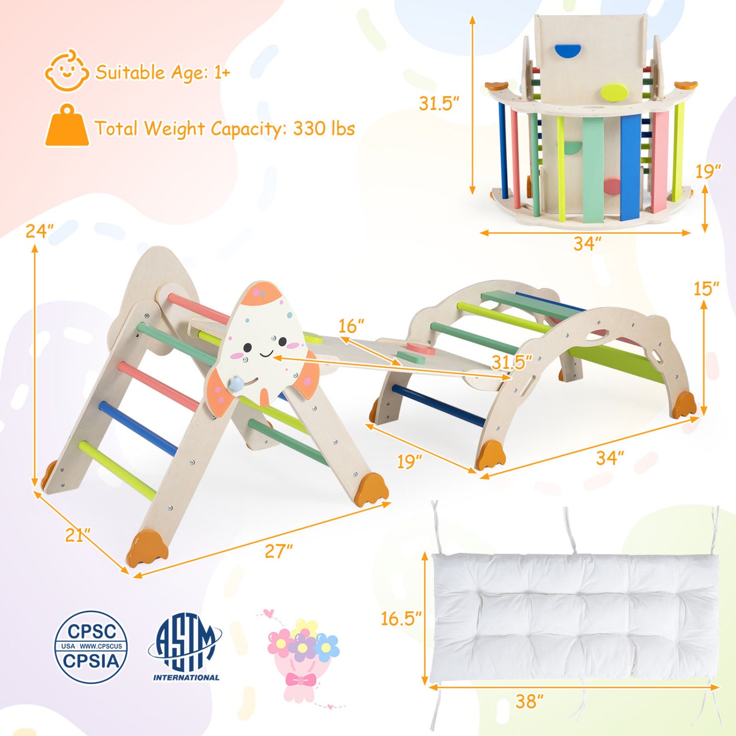 8-in-1 Foldable Climbing Set for Toddlers with Rocket Theme