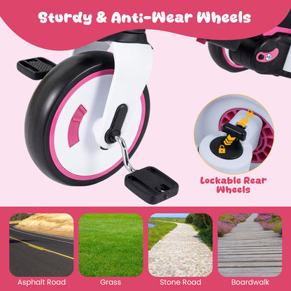 8-in-1 Folding Kids Tricycle with Removable Canopy and Push Handle-Pink