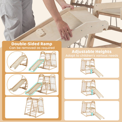 8-in-1 Jungle Gym Wooden Montessori Climber Playset with Slide and Monkey Bar for Kids 3-5 Years Old-Natural