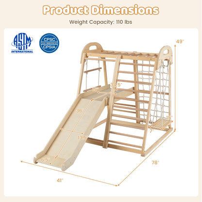 8-in-1 Jungle Gym Wooden Montessori Climber Playset with Slide and Monkey Bar for Kids 3-5 Years Old-Natural