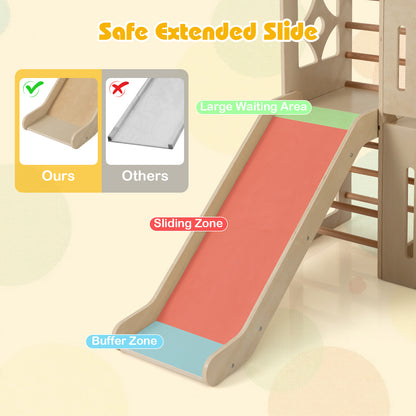 8-in-1 Toddler Slide Wooden Indoor Playground with Climber and Chalkboard-Natural
