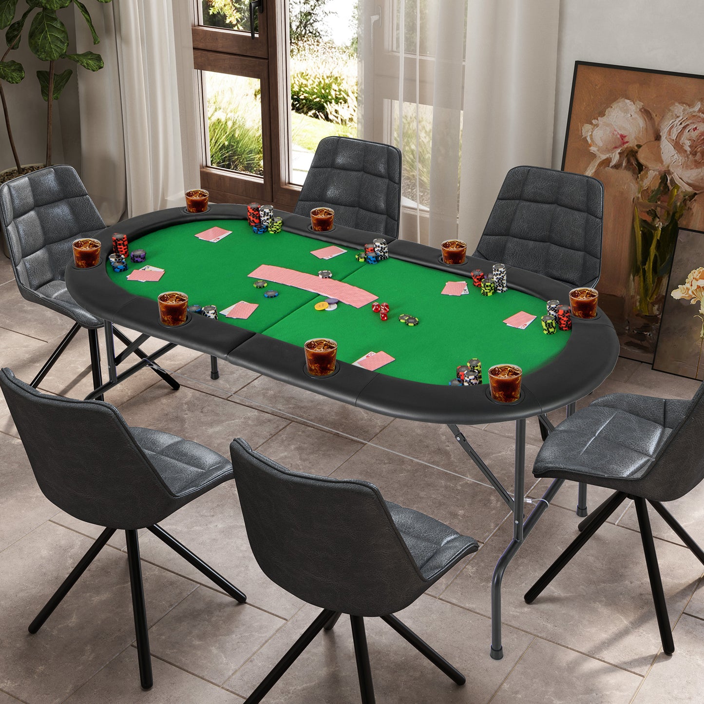 8 Players Texas Holdem Foldable Poker Table