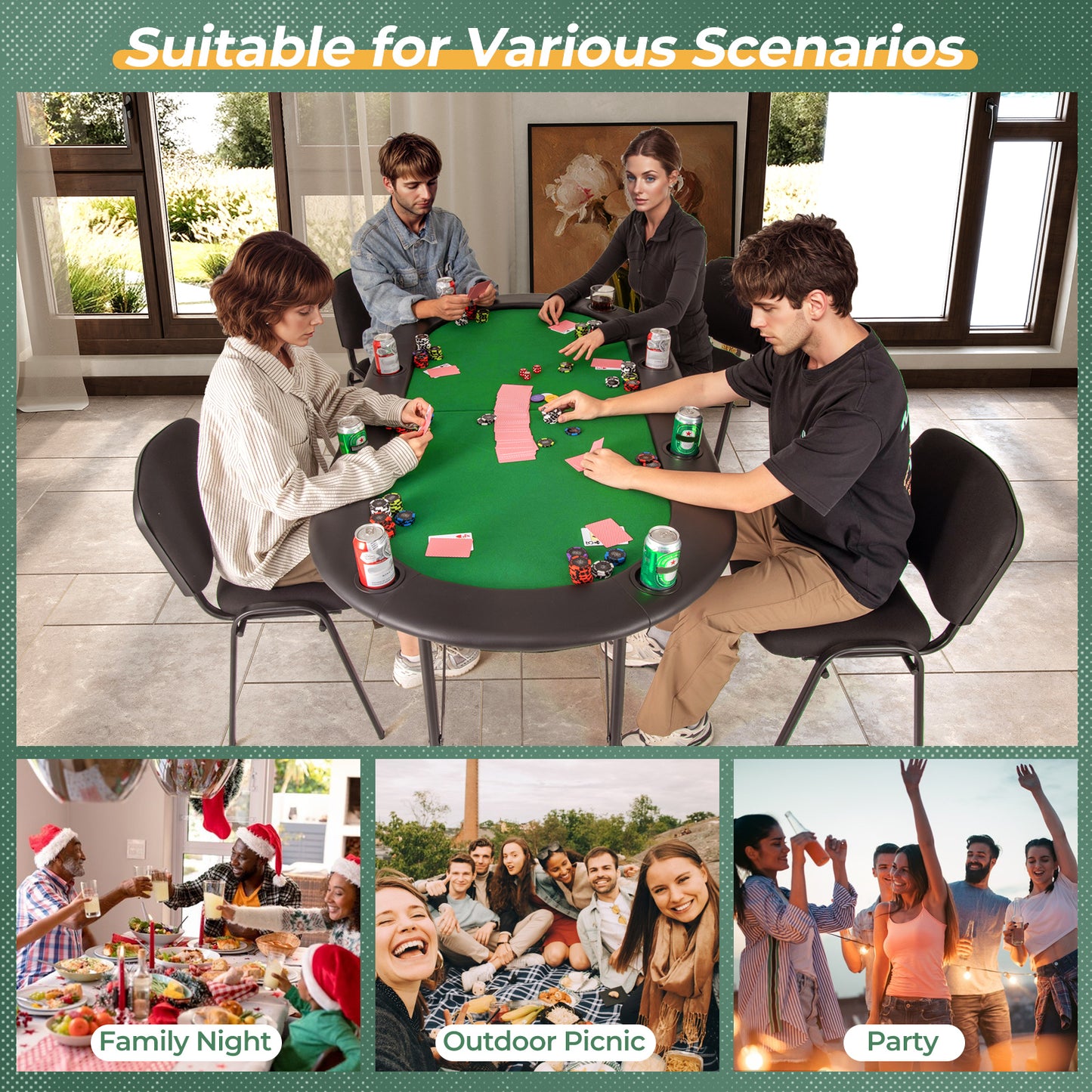 8 Players Texas Holdem Foldable Poker Table
