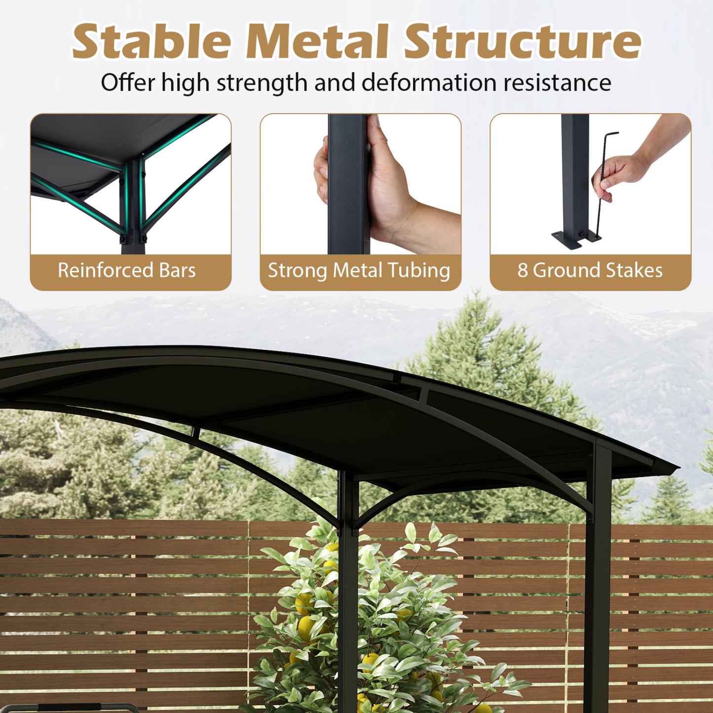 8 x 5 x 7 FT Grill Gazebo Outdoor BBQ Canopy with Metal Frame