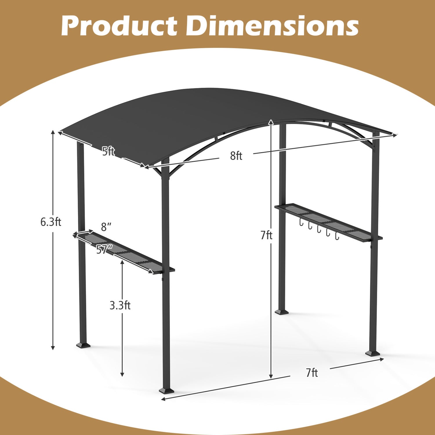 8 x 5 x 7 FT Grill Gazebo Outdoor BBQ Canopy with Metal Frame