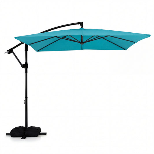 8 x 8 FT Offset Cantilever Patio Umbrella Square Hanging Outdoor Market Umbrella with 360¬∞ Rotation-Turquoise