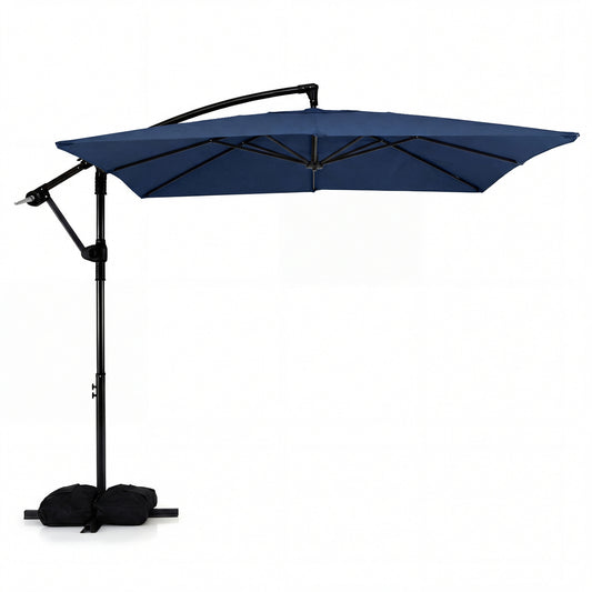 8 x 8 FT Offset Cantilever Patio Umbrella Square Hanging Outdoor Market Umbrella with 360¬∞ Rotation-Navy