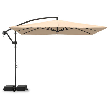 8 x 8 Square FT Solar LED Offset Cantilever Patio Umbrella with 360¬∞ Rotation-Beige