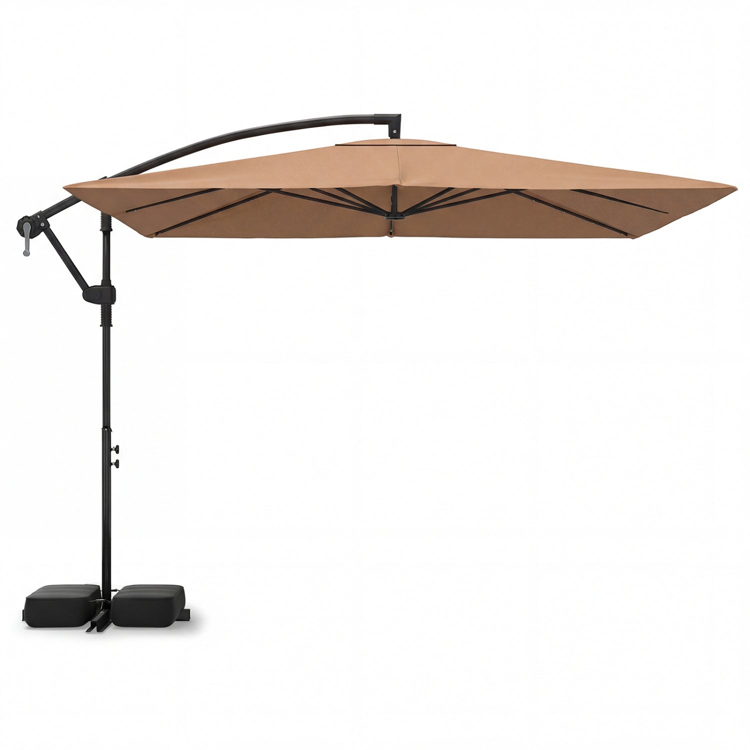 8 x 8 Square FT Solar LED Offset Cantilever Patio Umbrella with 360¬∞ Rotation-Rustic Brown