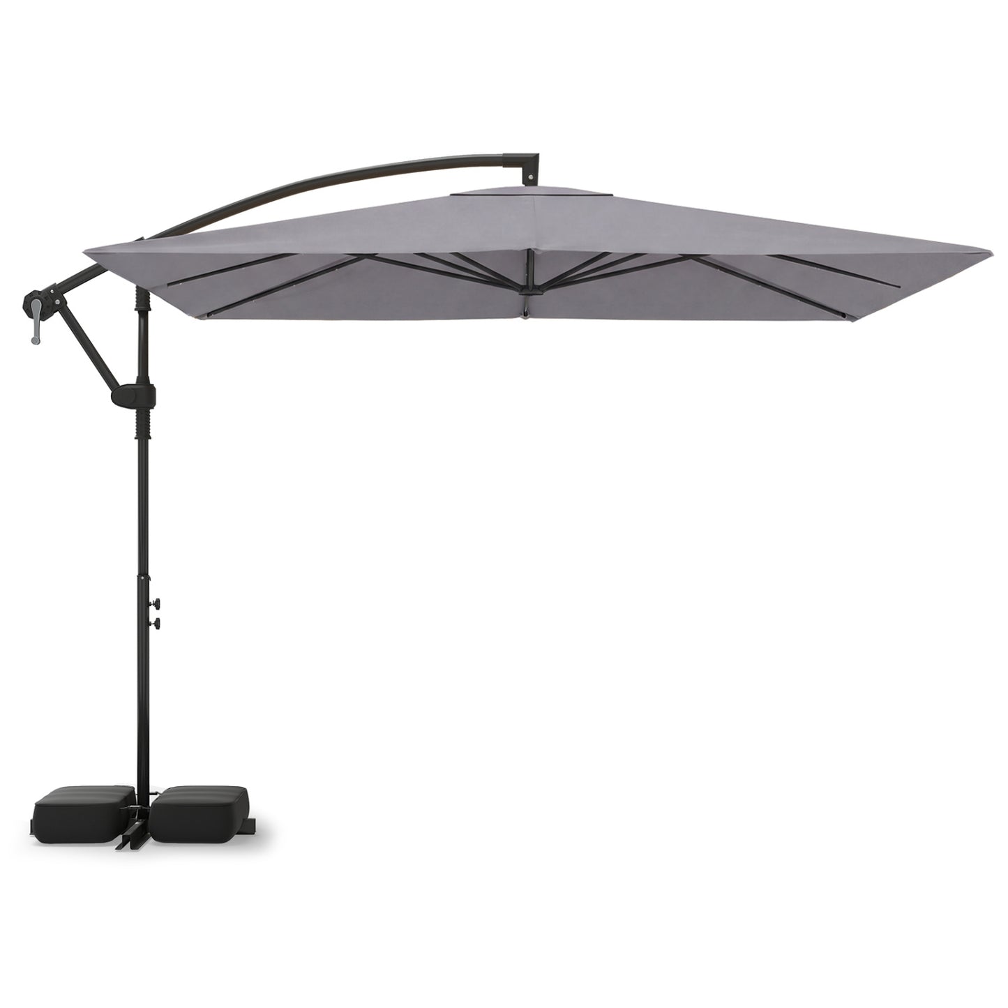 8 x 8 Square FT Solar LED Offset Cantilever Patio Umbrella with 360¬∞ Rotation-Gray