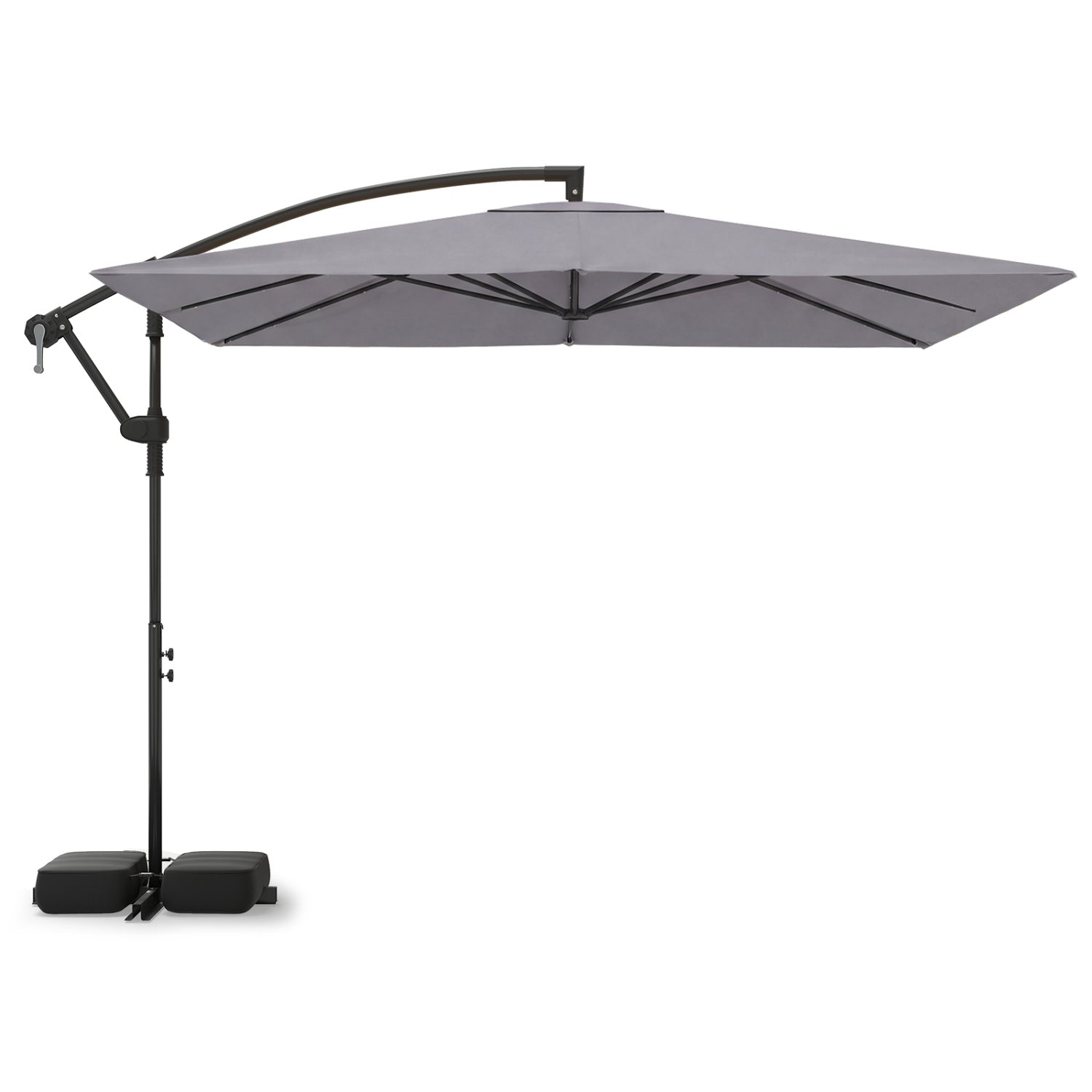 8 x 8 Square FT Solar LED Offset Cantilever Patio Umbrella with 360¬∞ Rotation-Gray