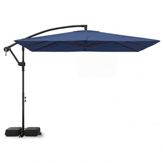 8 x 8 Square FT Solar LED Offset Cantilever Patio Umbrella with 360¬∞ Rotation-Navy