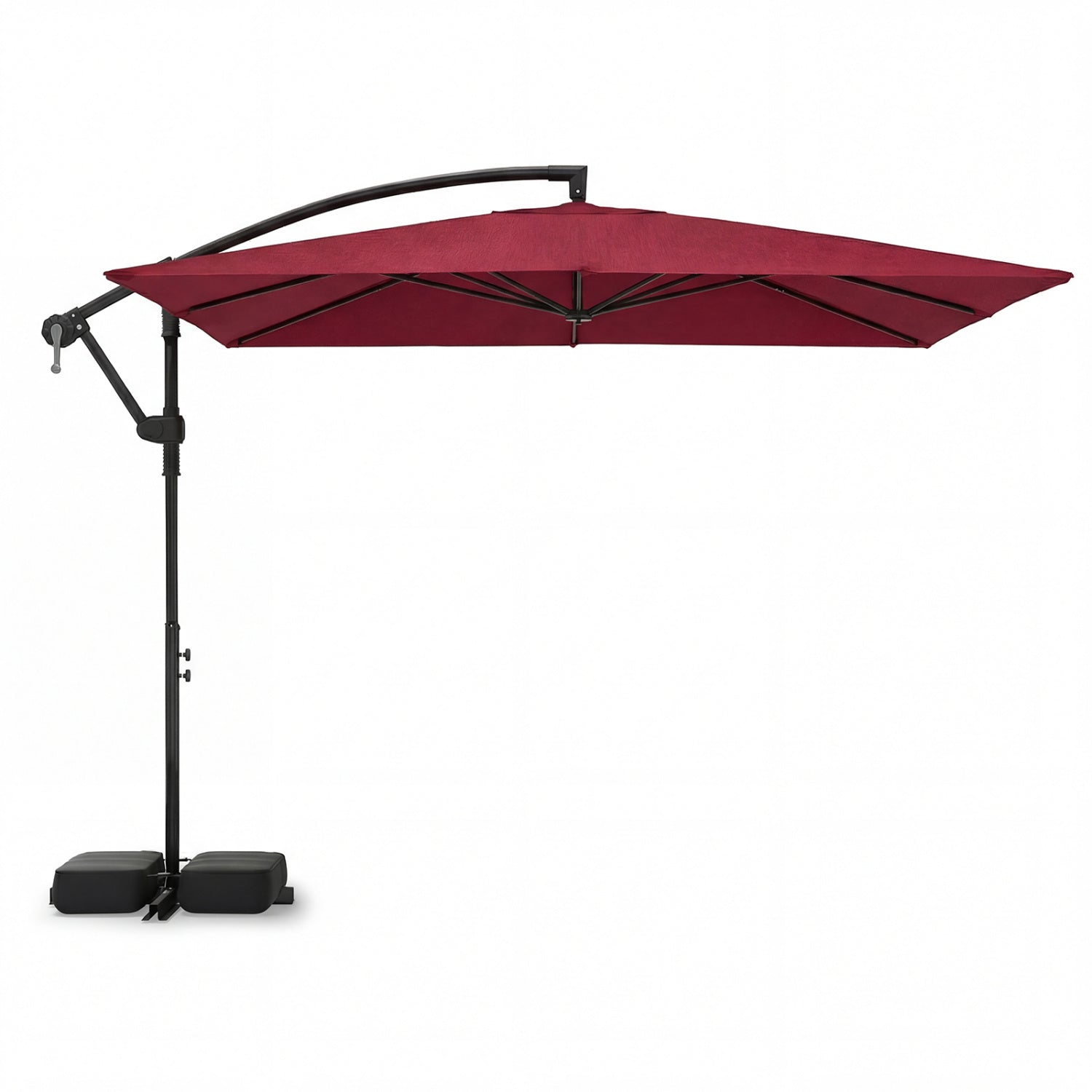 8 x 8 Square FT Solar LED Offset Cantilever Patio Umbrella with 360¬∞ Rotation-Walnut