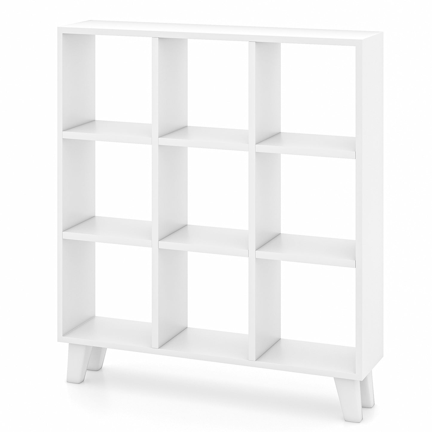 9-Cube Bookcase with 6 Removable Shelves and Raised Support Feet-Brown - White