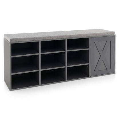 9-cube Shoe Bench with Adjustable Shelves and Removable Padded Cushion-Gray - Gray