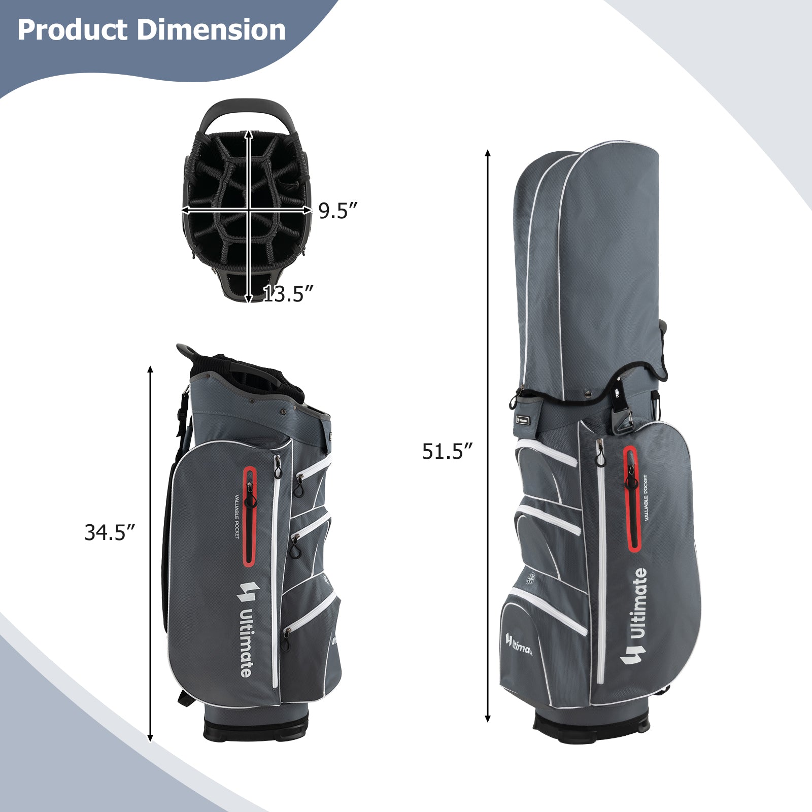 9.5 Inch Lightweight Golf Cart Bag with 15 Way Top Dividers