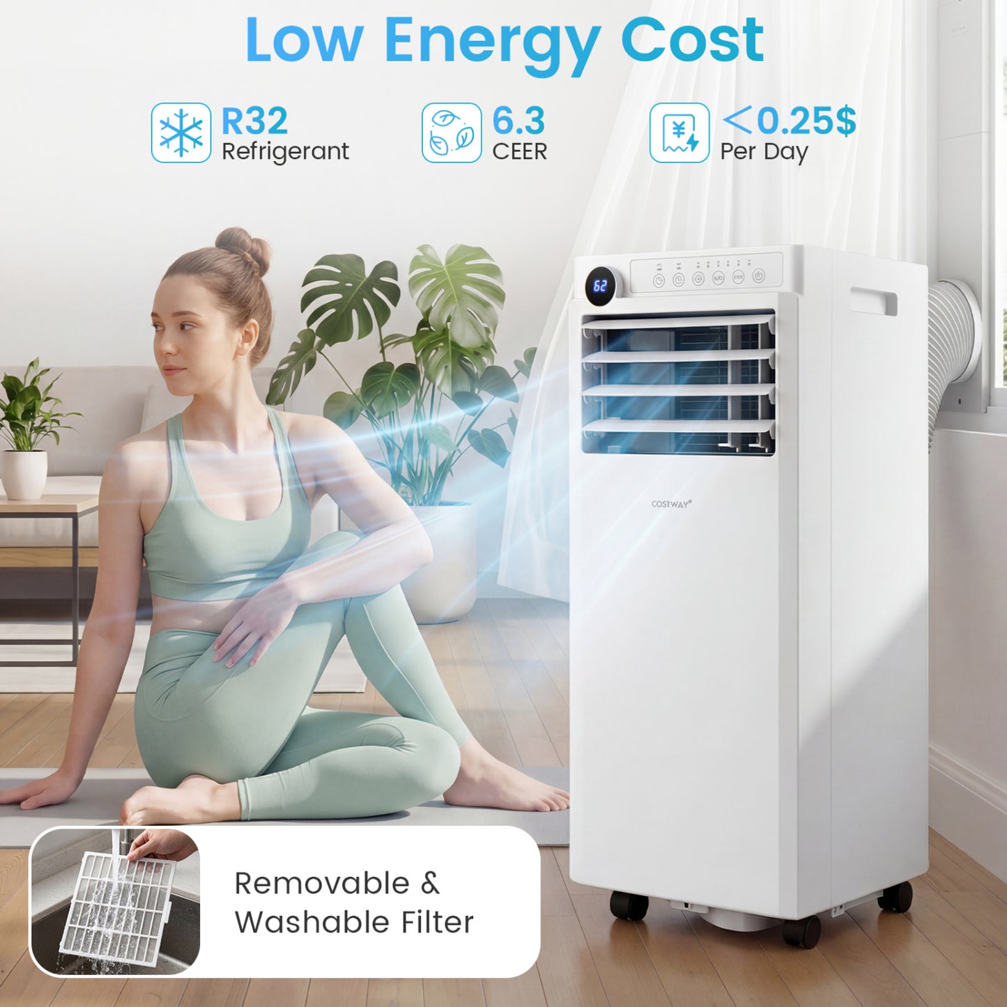 9000 BTU Portable Air Conditioner with Dehumidifier & Timer