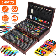 140Pcs Art Supplies With Colored Pencils Oil Pastels Crayons, Watercolor Cakes Brushes Sharpener Eraser In Elegant Wooden Box Professional Art Kit For