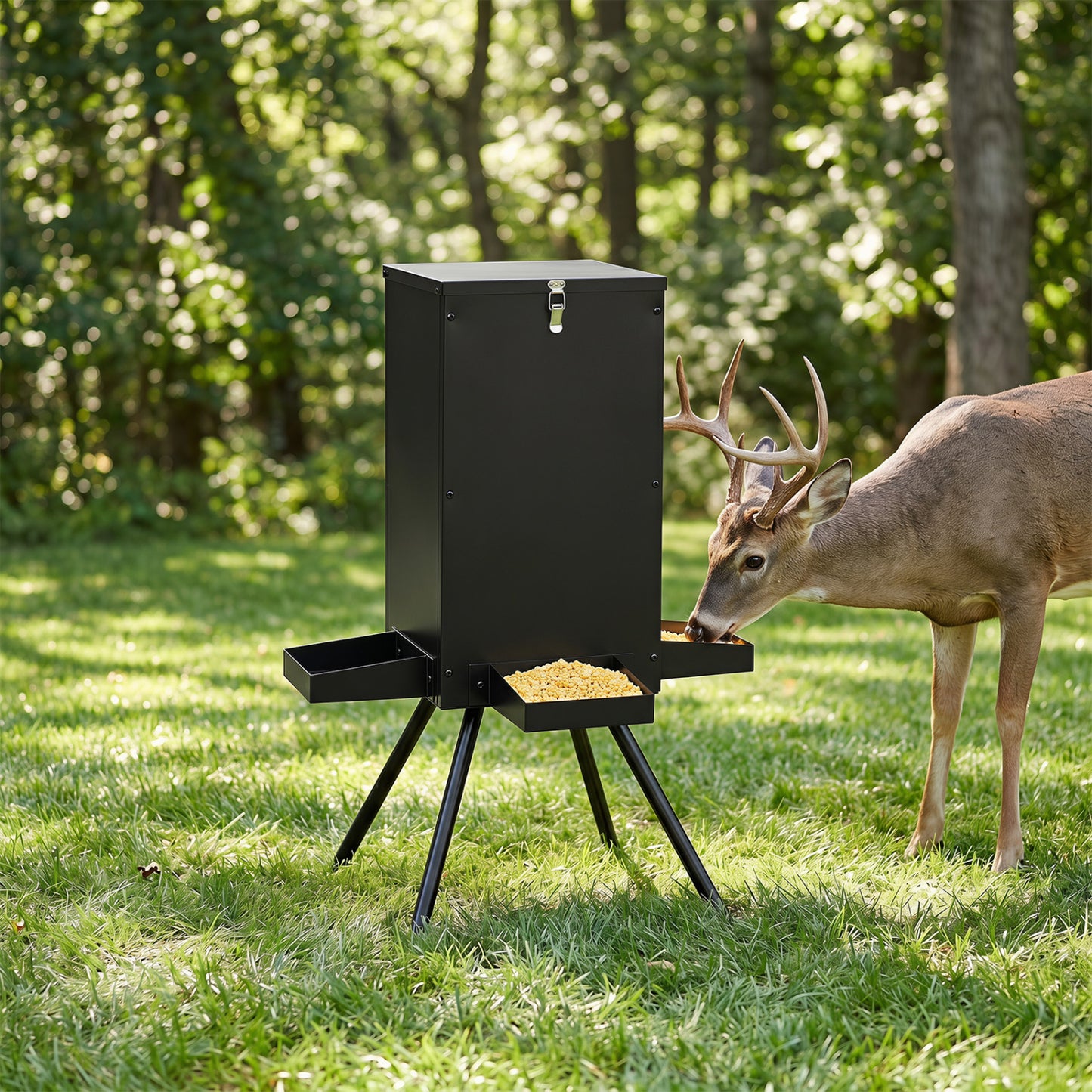 90LB Gravity Deer Feeder with 4 Feeding Trays and Stand