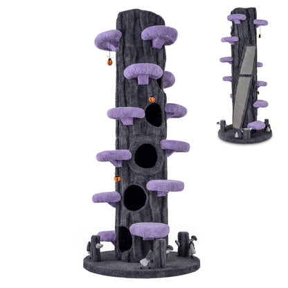 90.5 Inch Tall Multifunctional Cat Tree with Private Condos for Indoor Cats-Purple - Purple