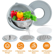 Multifunctional Mixing Bowl with Lid Set 3 Replaceable Graters Food Strainer