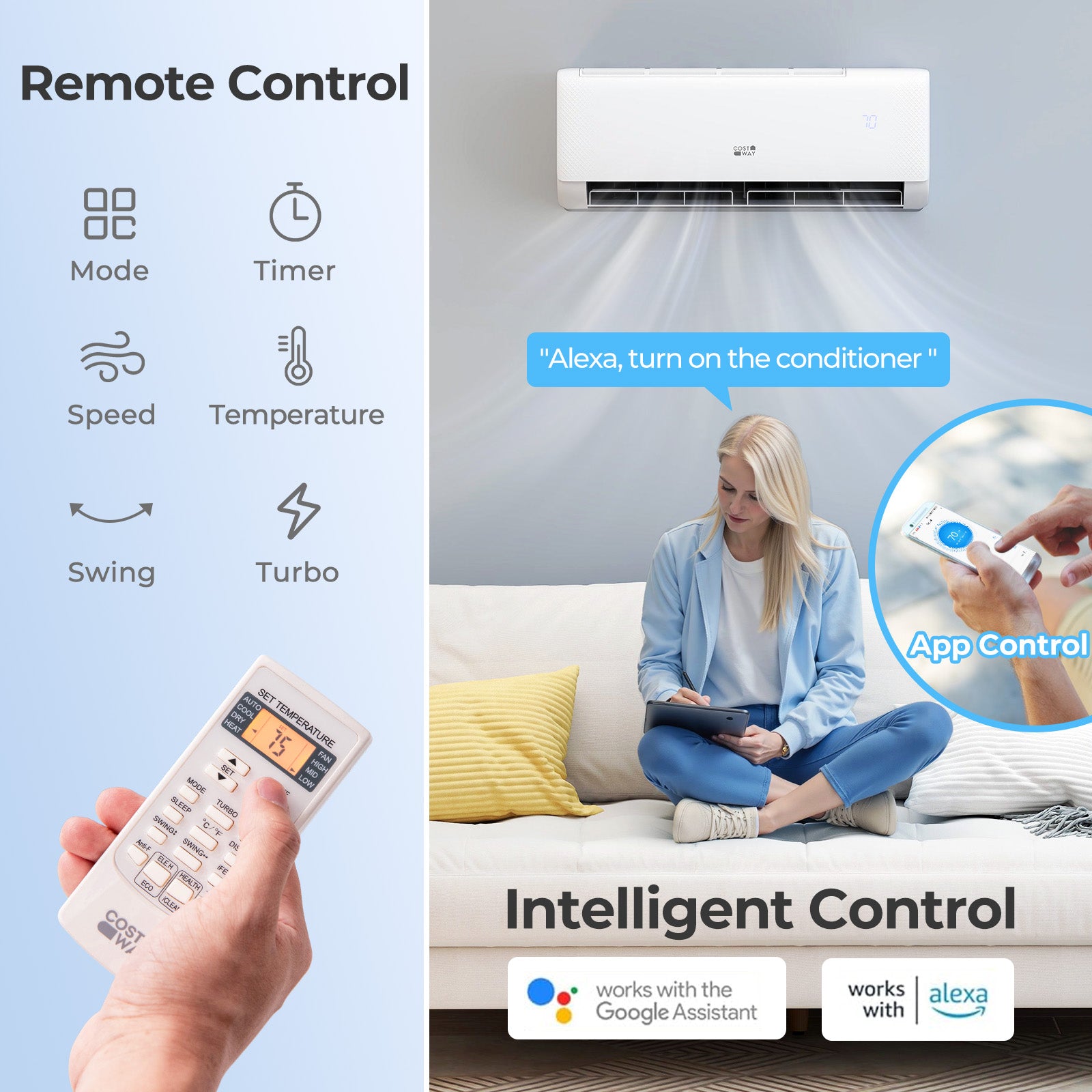 Airtural Series 9100 BTU 20.5 SEER2 WiFi Enabled Mini Split AC 115V Compatible with Alexa