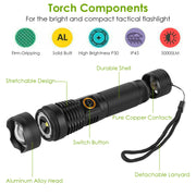 Tactical LED Flashlight Zoomable Rechargeable