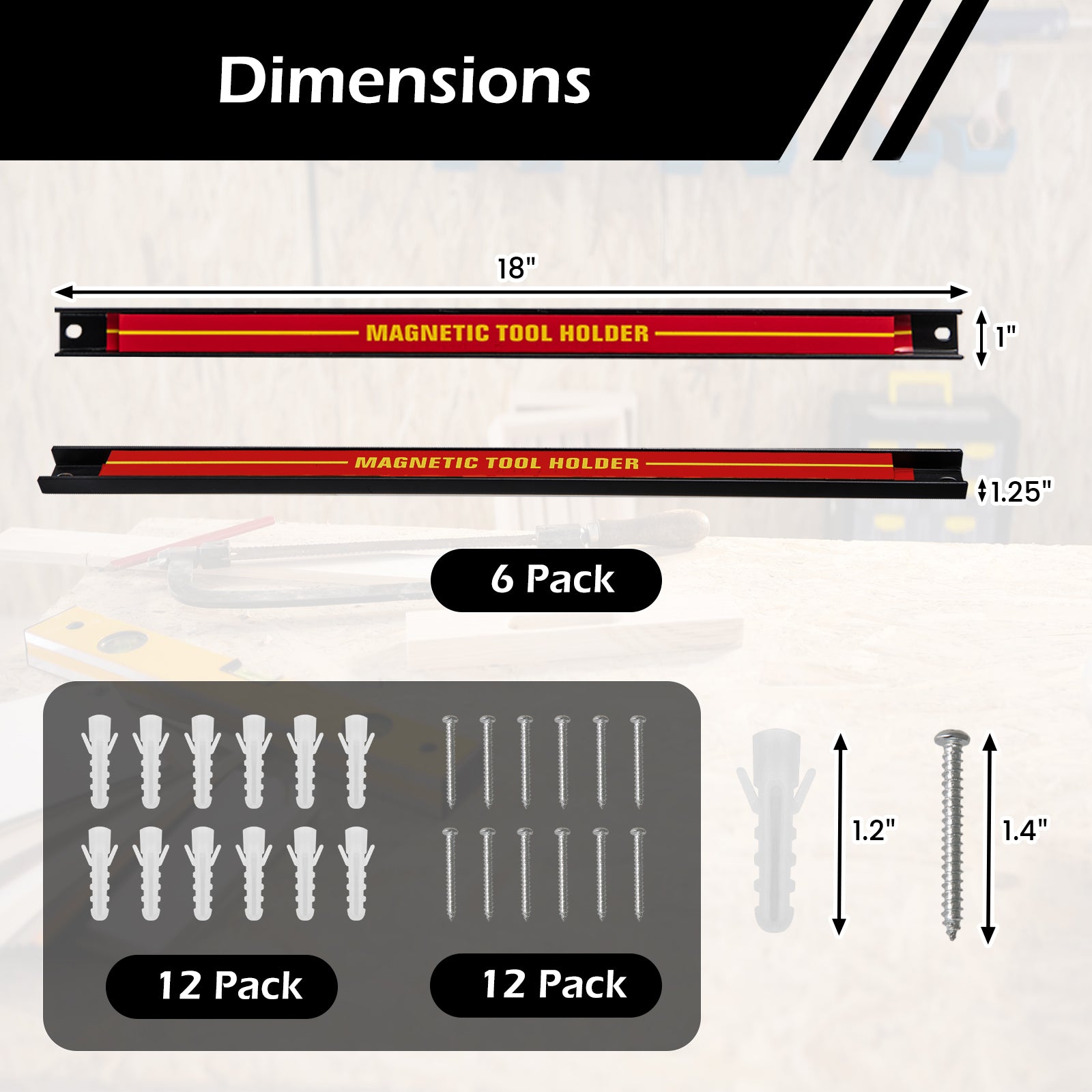 18 Inch Magnetic Tool Holder Strip with Mounting Screws-Red