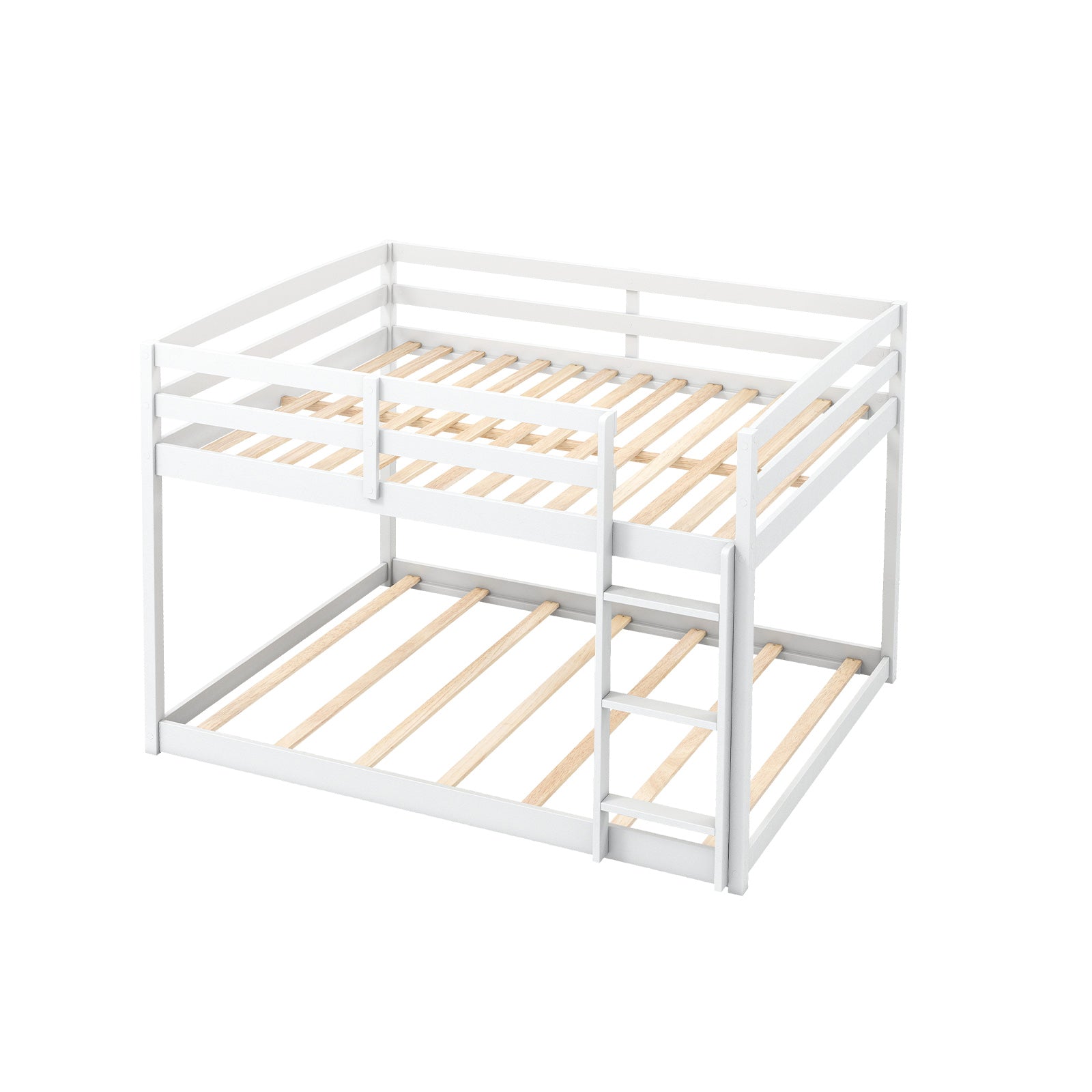 Full Over Full Bunk Bed Low-to-ground Bunk Bed-White