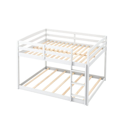 Full Over Full Bunk Bed Low-to-ground Bunk Bed-White