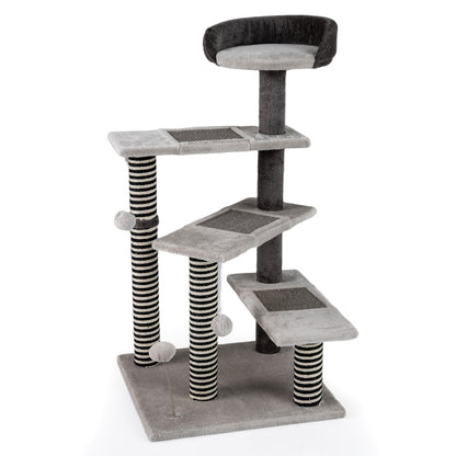 93 CM Tall Cat Tree Kitten Tower with Sisal and Jute Scratching Posts-Gray