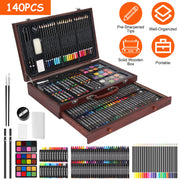 140Pcs Art Supplies With Colored Pencils Oil Pastels Crayons, Watercolor Cakes Brushes Sharpener Eraser In Elegant Wooden Box Professional Art Kit For