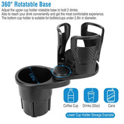 2 In 1 Car Cup Holder Extender Adapter With 360° Rotating Features