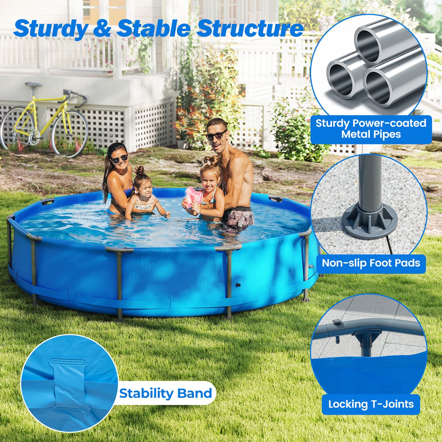 690/978/1158/1617 Gal Outdoor Family Swimming Pool with Metal Frame-12 ft
