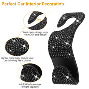 4Pcs Car Headrest Hooks Bling Rhinestones Back Seat Organizer Hanger Holder