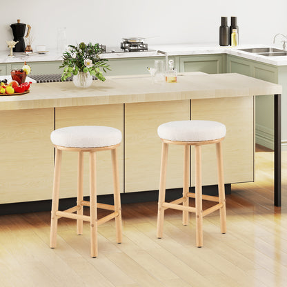 27" Bar Stools Set of 2 Upholstered Barstools with Boucle Fabric Seats-White