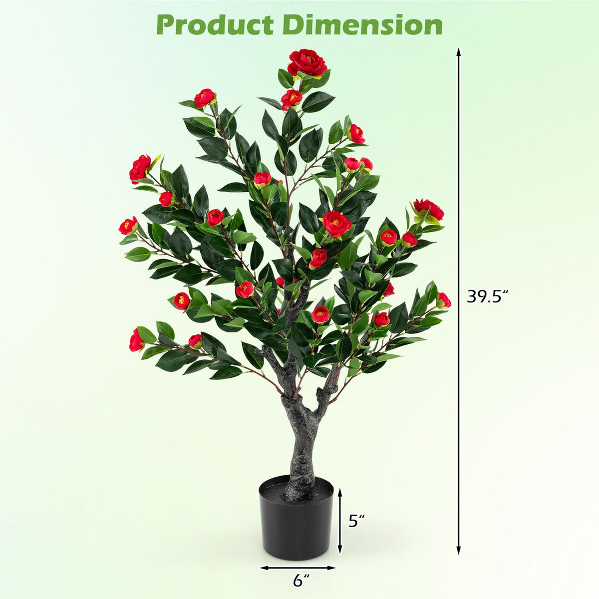 Artificial Camellia Tree Set of 2 Faux Flower Plant with 36 Red Blossom Fabric Flower-Red