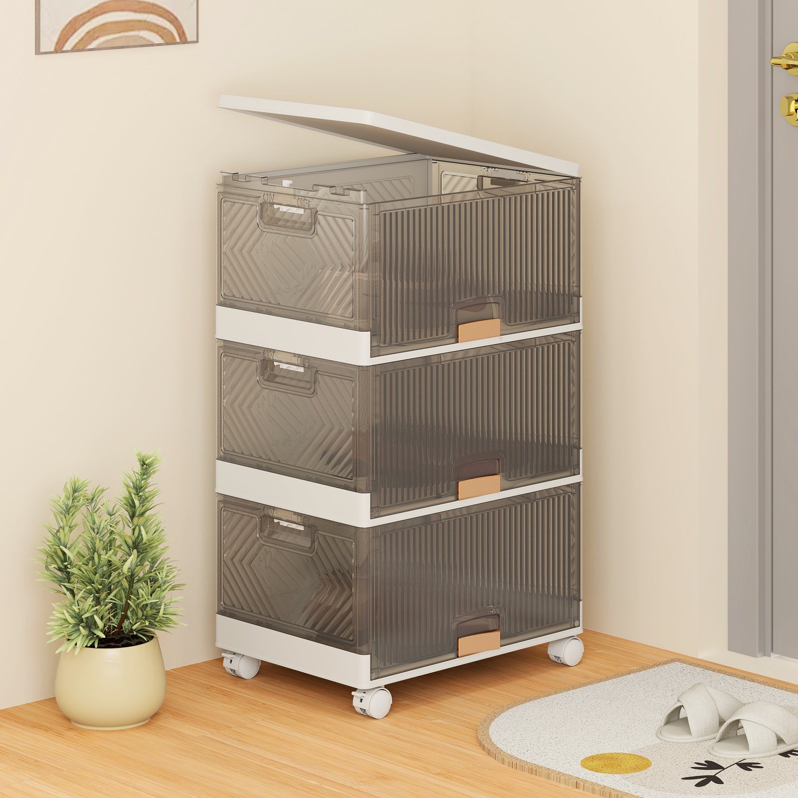 3/4/5/6-Cube Stackable Storage Bins with Detachable Wheels-3 Cube