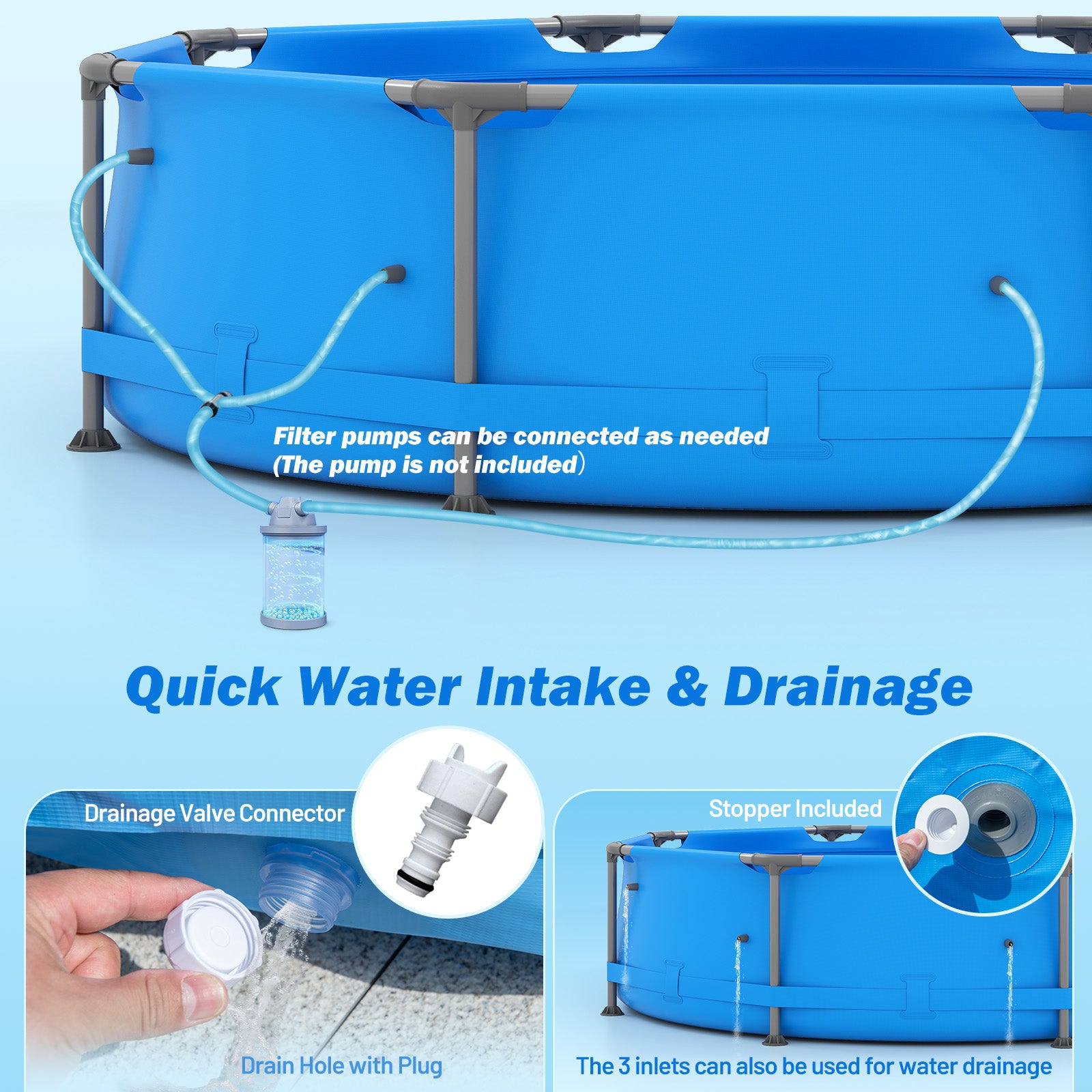 690/978/1158/1617 Gal Outdoor Family Swimming Pool with Metal Frame-10 x 10 ft