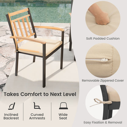 9-Piece Patio Dining Set 35.5 Inch Acacia Wood Table with Umbrella Hole and 24-Inch Wide Chairs