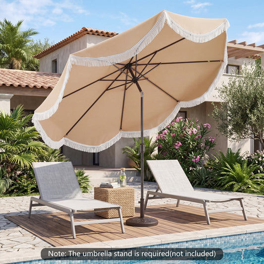 10 FT Outdoor Tassel Umbrella with Push Button Tilt