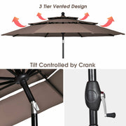 10ft 3 Tier Patio Umbrella Aluminum Sunshade Shelter Double Vented without Base-Tan