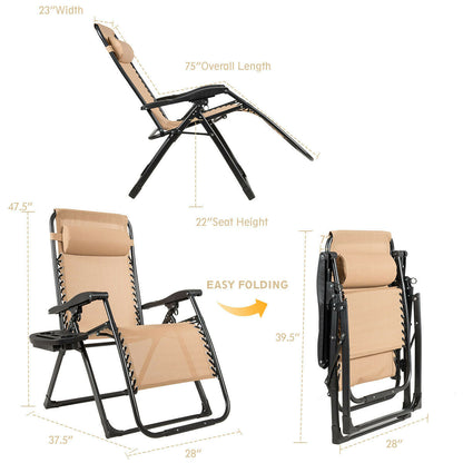 Oversize Lounge Chair with Cup Holder of Heavy Duty for outdoor-Black - Beige