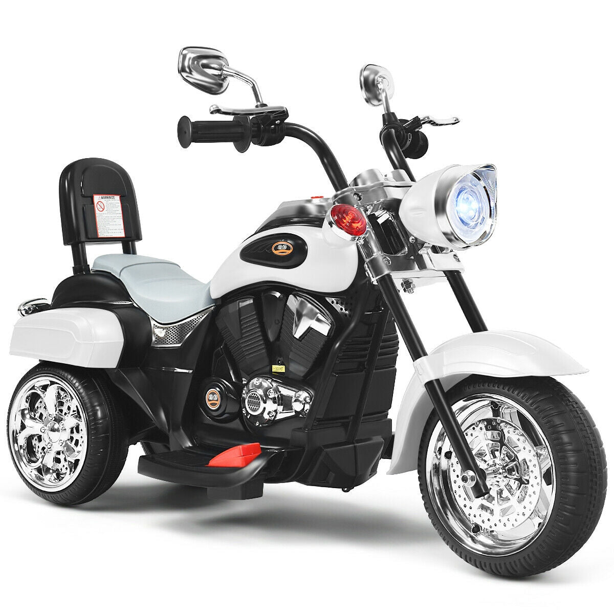 6V Powered Toddler 3-Wheel Motorbike Ride On Toy with Horn and Headlight-Black & Red - White