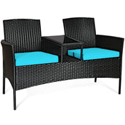 Wicker Patio Conversation Furniture Set with Removable Cushions and Table-Red - Turquoise