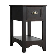 2 Pieces Retro Narrow Tiered End Table with Drawer and Storing Shelf-Brown