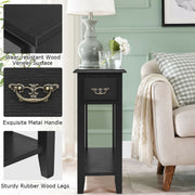 2 Tier End Bedside Sofa Side Table Narrow Nightstand-Black
