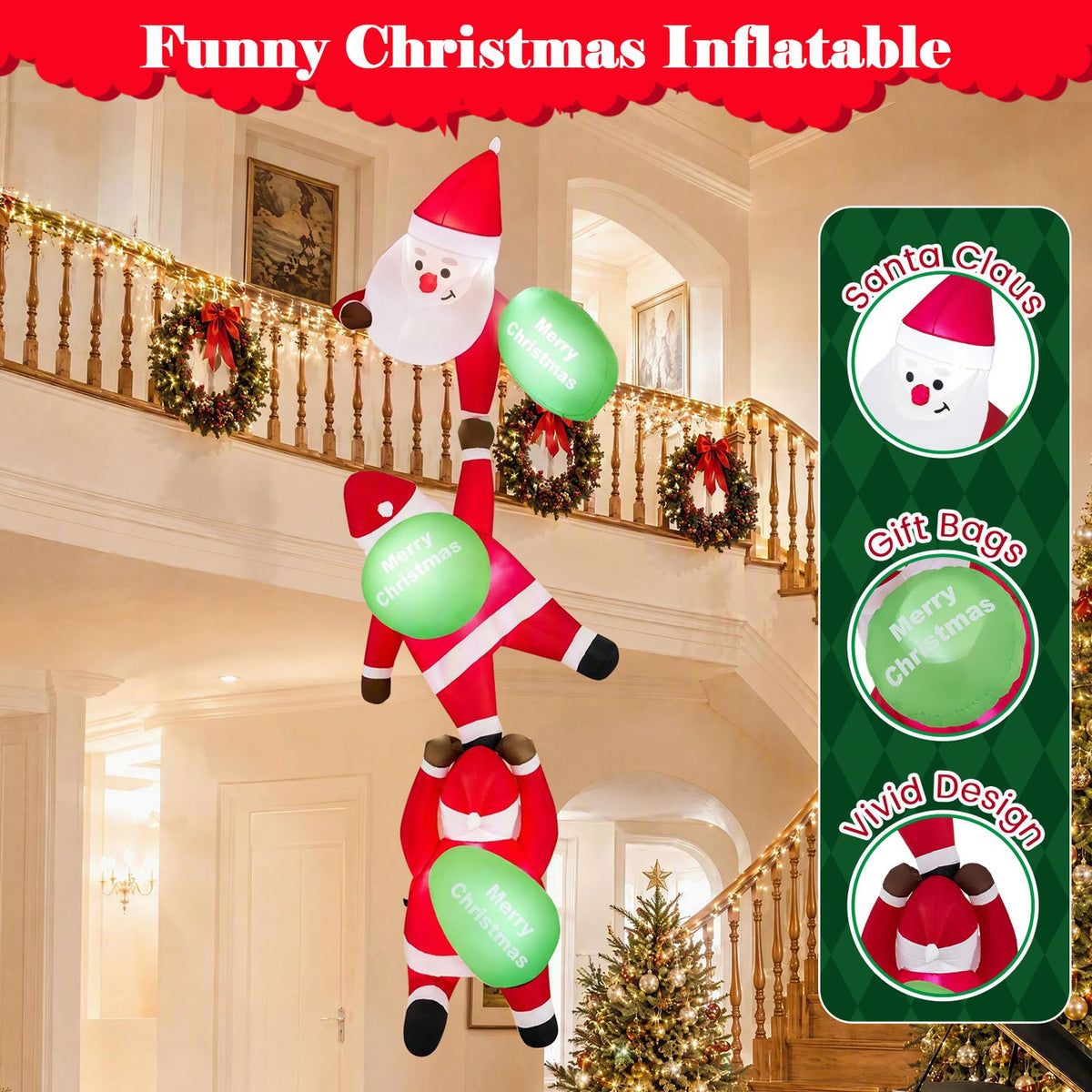 9.2 FT Hanging Christmas Inflatable Indoor Outdoor Decoration for Holiday Decor
